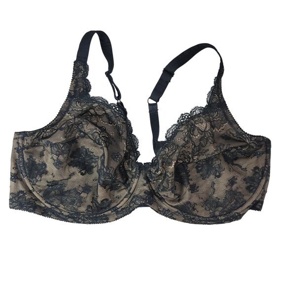 Goddess Full Coverage Underwire Bra Black 44DD SemiSheer Unpad Adj Lace #802 VTG - Picture 1 of 9